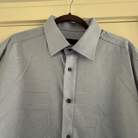 David Donahue Textured Check Dress Shirt Blue 17.5" 34/35 Sleeve Regula Fit - Picture 2 of 8